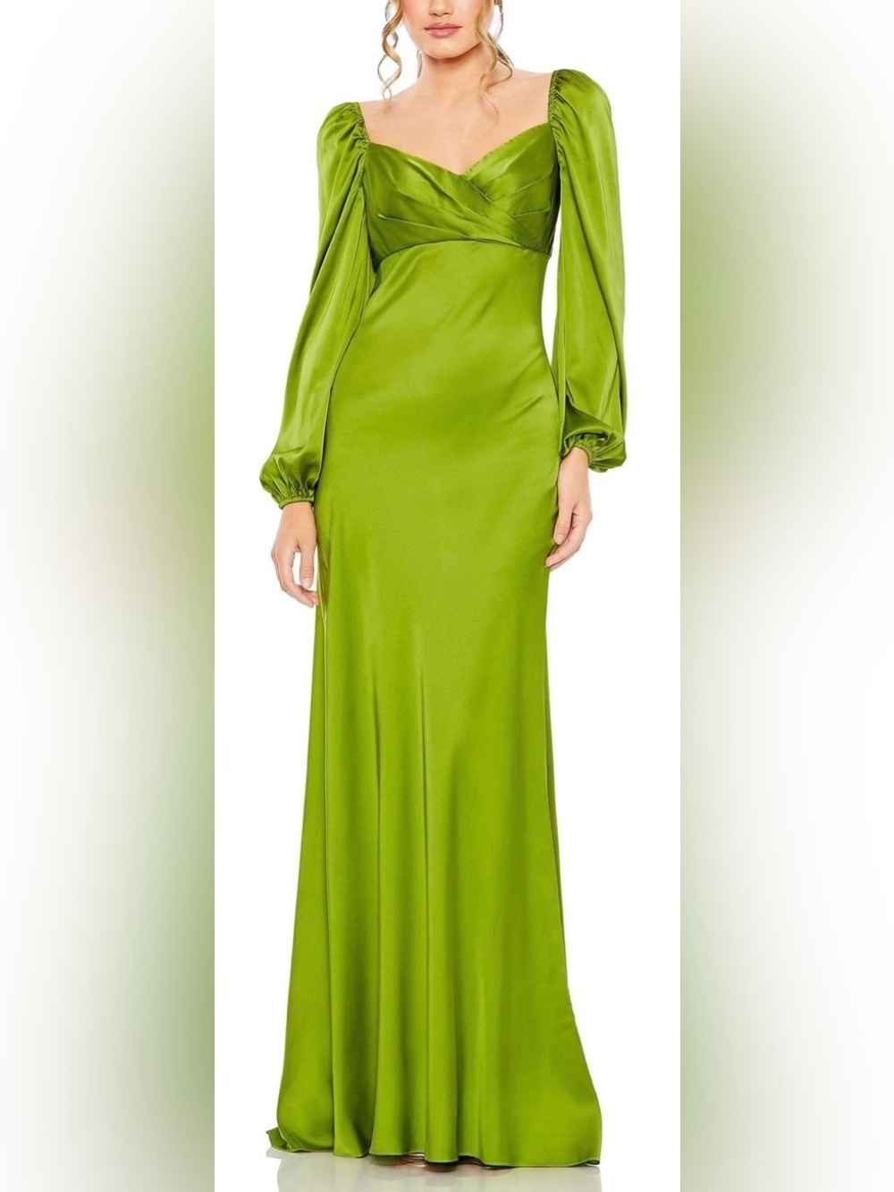 NEW Mac Duggal Sweetheart Neckline Puff Sleeve Gown in Apple Green Size 4